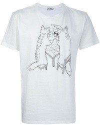 T-shirt à col rond imprimé blanc Kitsune