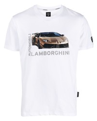 T-shirt à col rond imprimé blanc Lamborghini
