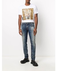 T-shirt à col rond imprimé blanc Just Cavalli