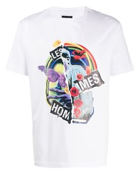 T-shirt à col rond imprimé blanc Les Hommes