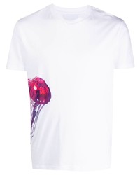 T-shirt à col rond imprimé blanc Les Hommes