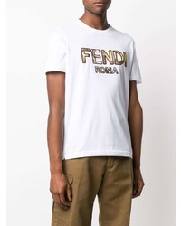 T-shirt à col rond imprimé blanc Fendi