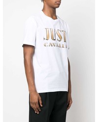 T-shirt à col rond imprimé blanc Just Cavalli