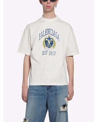 T-shirt à col rond imprimé blanc Balenciaga