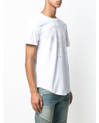 T-shirt à col rond imprimé blanc Balmain