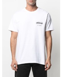 T-shirt à col rond imprimé blanc Stussy