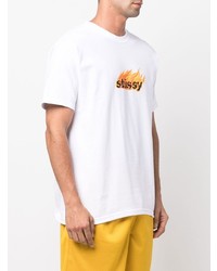 T-shirt à col rond imprimé blanc Stussy