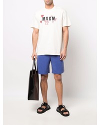 T-shirt à col rond imprimé blanc MSGM