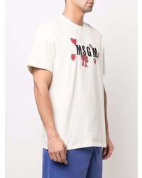 T-shirt à col rond imprimé blanc MSGM