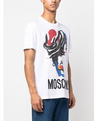 T-shirt à col rond imprimé blanc Moschino