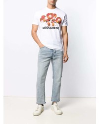 T-shirt à col rond imprimé blanc DSQUARED2