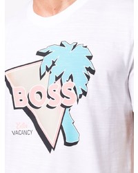 T-shirt à col rond imprimé blanc BOSS