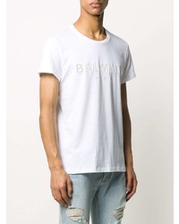 T-shirt à col rond imprimé blanc Balmain