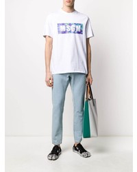 T-shirt à col rond imprimé blanc MSGM