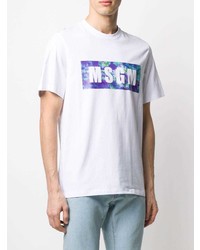 T-shirt à col rond imprimé blanc MSGM