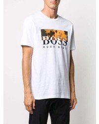 T-shirt à col rond imprimé blanc BOSS