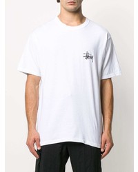 T-shirt à col rond imprimé blanc Stussy