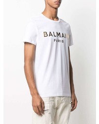 T-shirt à col rond imprimé blanc Balmain