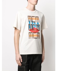 T-shirt à col rond imprimé blanc MCM