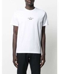 T-shirt à col rond imprimé blanc Stone Island