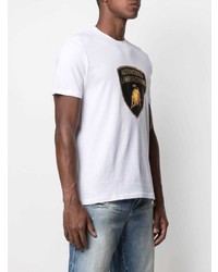 T-shirt à col rond imprimé blanc Automobili Lamborghini