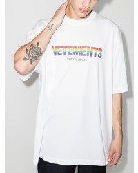 T-shirt à col rond imprimé blanc Vetements