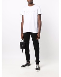 T-shirt à col rond imprimé blanc Balmain