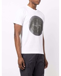 T-shirt à col rond imprimé blanc Stone Island