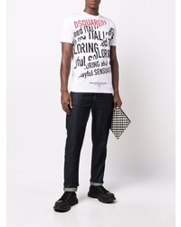 T-shirt à col rond imprimé blanc DSQUARED2