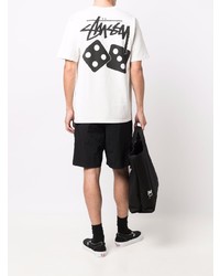 T-shirt à col rond imprimé blanc Stussy