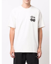 T-shirt à col rond imprimé blanc Stussy