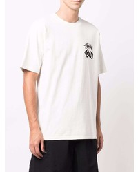 T-shirt à col rond imprimé blanc Stussy