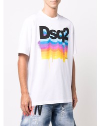 T-shirt à col rond imprimé blanc DSQUARED2