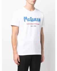 T-shirt à col rond imprimé blanc Alexander McQueen