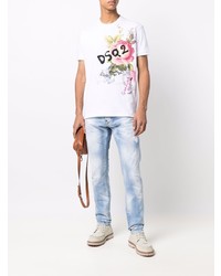 T-shirt à col rond imprimé blanc DSQUARED2