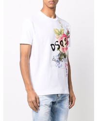 T-shirt à col rond imprimé blanc DSQUARED2