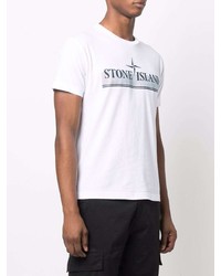 T-shirt à col rond imprimé blanc Stone Island