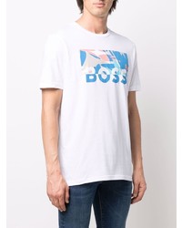 T-shirt à col rond imprimé blanc BOSS