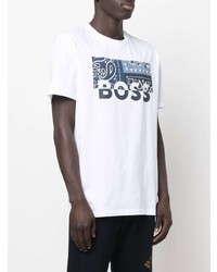 T-shirt à col rond imprimé blanc BOSS