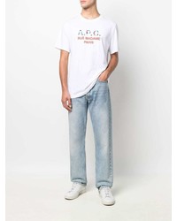 T-shirt à col rond imprimé blanc A.P.C.