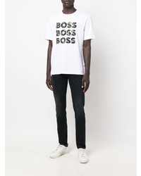 T-shirt à col rond imprimé blanc BOSS