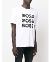 T-shirt à col rond imprimé blanc BOSS