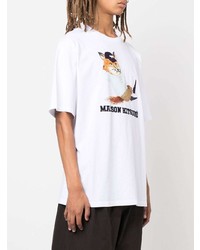 T-shirt à col rond imprimé blanc MAISON KITSUNÉ