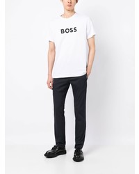 T-shirt à col rond imprimé blanc BOSS