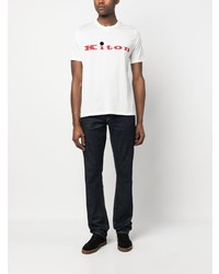 T-shirt à col rond imprimé blanc Kiton