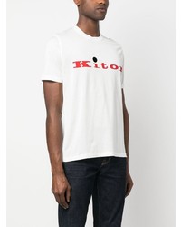 T-shirt à col rond imprimé blanc Kiton