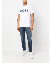 T-shirt à col rond imprimé blanc BOSS