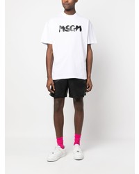 T-shirt à col rond imprimé blanc MSGM