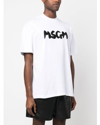 T-shirt à col rond imprimé blanc MSGM