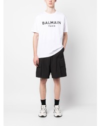 T-shirt à col rond imprimé blanc Balmain